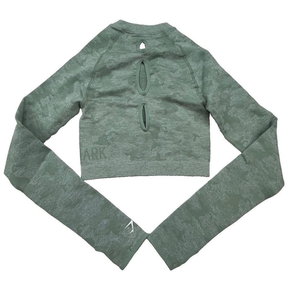NWT Gymshark Camo Seamless Crop Top Sage Green Size Small Yoga Performance - Picture 4 of 10